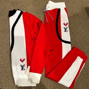 Louis Vuitton Red White Black Track Sweatshirt and Joggers Set